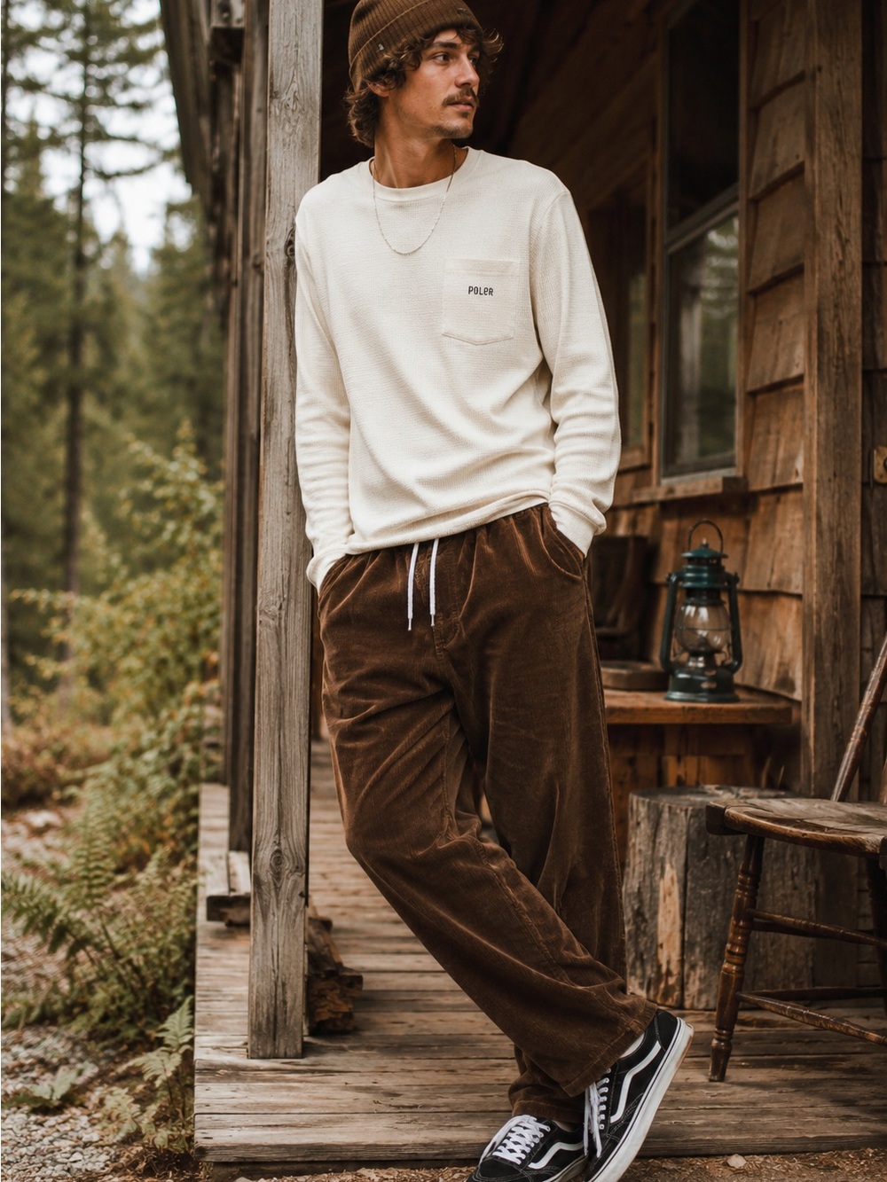 Poler Brown Corduroy Drawstring Pants Size L Relaxed Skate Outdoor